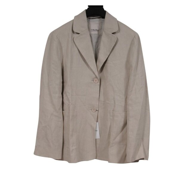 S Max Mara Womens Socrate Blazer US 10 IT 44 Beige Linen Two Button Blazer Coat